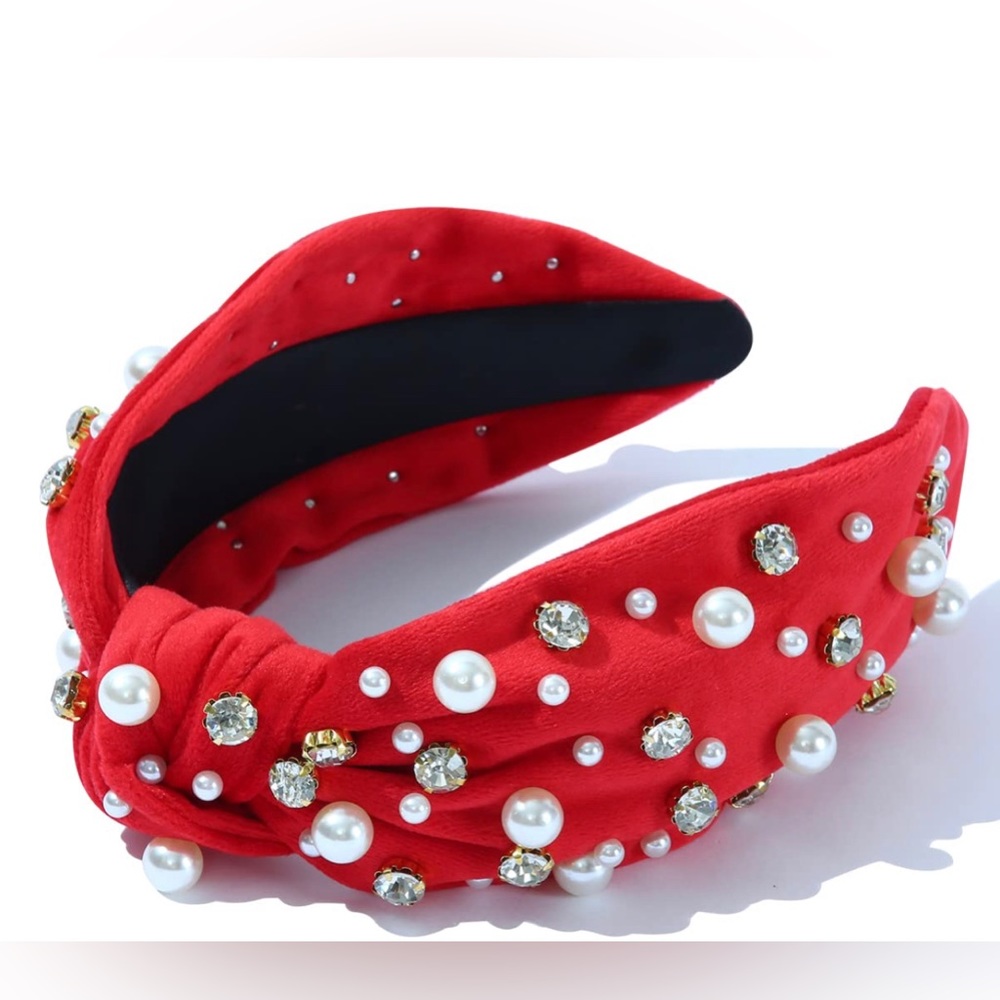 Rich Red Jeweled Knot Headband for Women, BLING Headband
